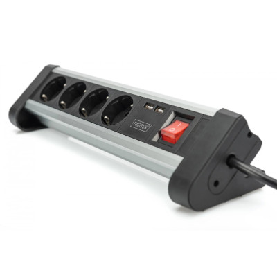 Digitus Блок розеток Office, 4xSchuko 16A, 2xUSB 2A, вимикач, 1.5м, вилка Schuko