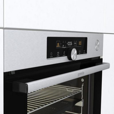 Gorenje Духова шафа електрична, 77л, A+, пара, дисплей, готування на різних рівнях, нерж