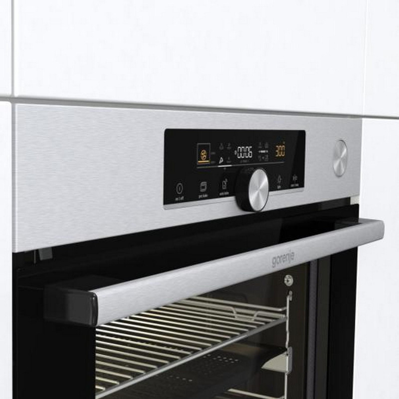 Gorenje Духова шафа електрична, 77л, A+, пара, дисплей, готування на різних рівнях, нерж