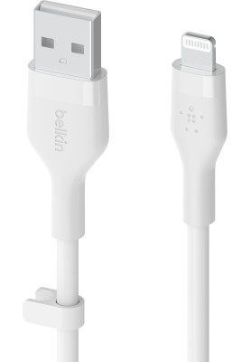 Belkin Кабель заряджання/синхронізації USB-A > Lightning, 2м, силіконовий з кліпсою, білий