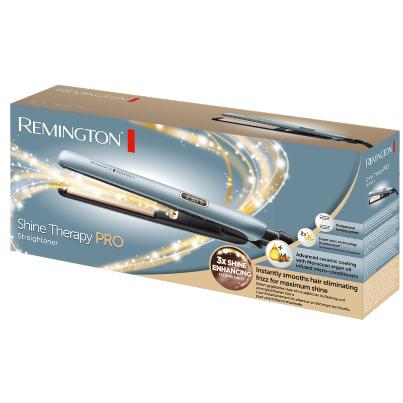 Remington Випрямляч Shine Therapy PRO, 54Вт, темп.режимів-9, 150-230С, дисплей, іонізація, кераміка, блакитний