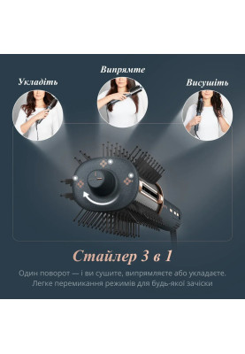 Rowenta Фен-щітка Air Brush 3D, 1200Вт, 3 режими, іоніз-я, хол. обдув, функція фену, кераміка, чорно-золотий