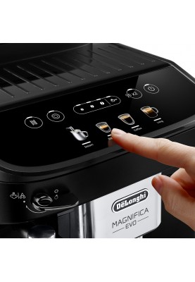 Delonghi Кавомашина Magnifica Evo, 1.8л, зерно+мелена, ручний капуч, дисплей, авторецептів -4, чорний