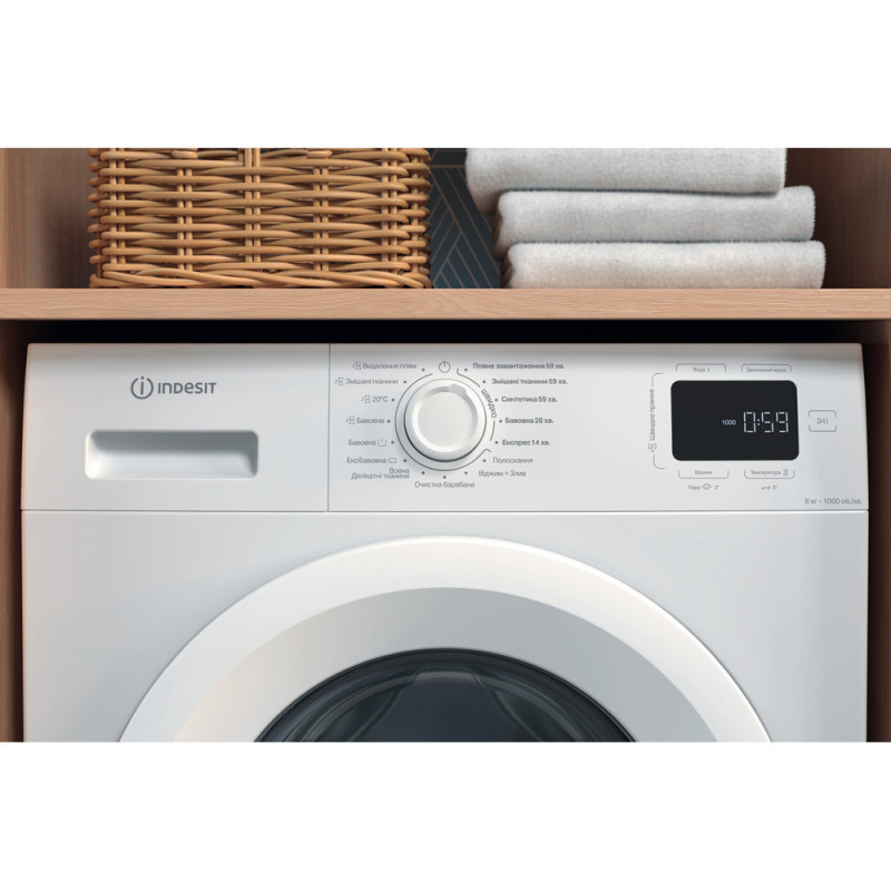 Indesit Пральна машина фронтальна, 6кг, 1000, A+++, 44.6см, дисплей, пара, інвертор, білий
