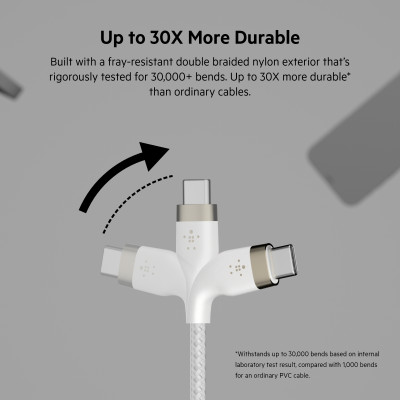 Belkin Кабель USB-С - USB-C плетений, силіконовий, з ремінцем на магніті, 1м, білий