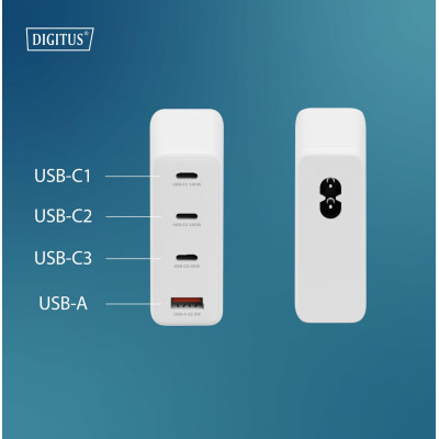 Digitus Зарядний пристрій GaN 3хUSB-C, 1хUSB-A, 140W