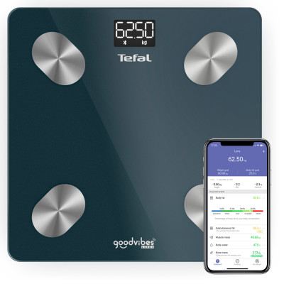 Tefal Ваги підлогові Smart, 180кг, Bluetooth, AAAx3 в комплекті, скло, чорний