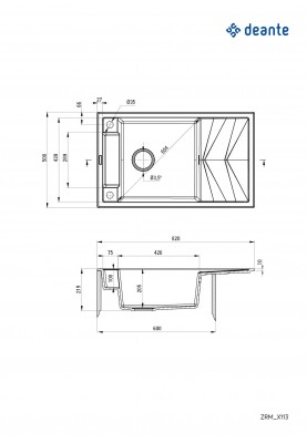 Deante Мийка кухонна Magnetic, граніт, прямокутник, з крилом, 820х500х219мм, чаша - 1, накладна, металічний графіт