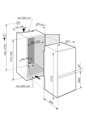 Liebherr Холодильник вбудований з нижн. мороз., 177x54.1х54.5, холод.відд.-182л, мороз.відд.-69л, 2дв., A+, NF, диспл внутр., білий