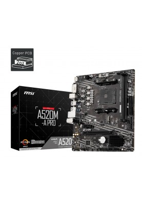 MSI Материнська плата A520M-A PRO sAM4 A520 2xDDR4 HDMI DVI M2 mATX