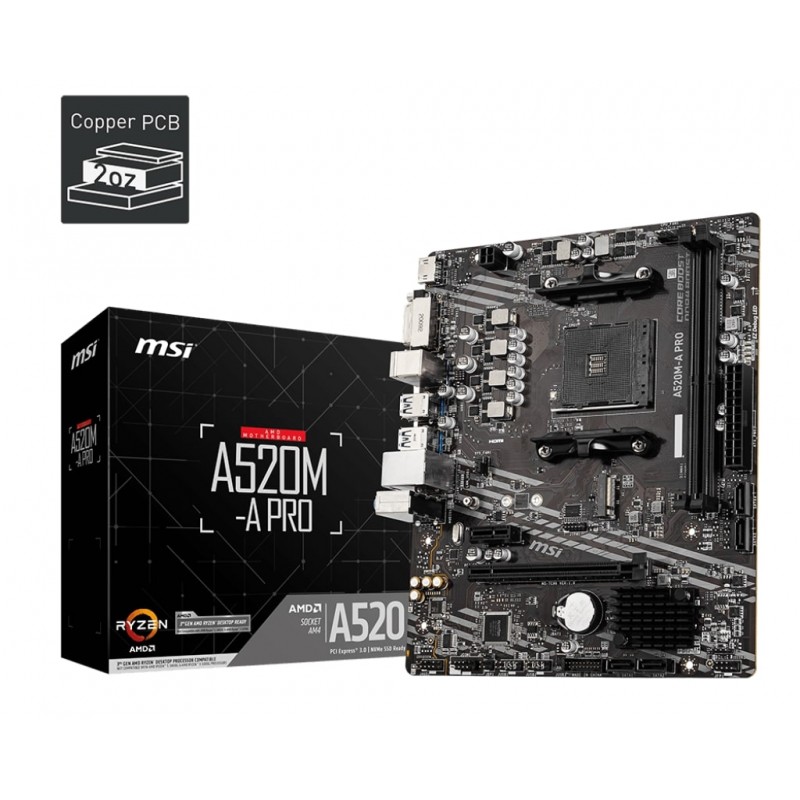 MSI Материнcька плата A520M-A PRO sAM4 A520 2xDDR4 HDMI DVI M2 mATX