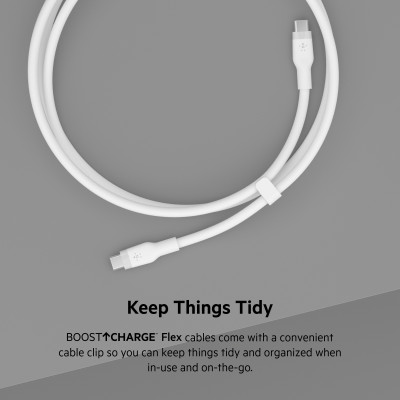 Belkin Кабель USB-С - USB-C силіконовий, з кліпсою, 2м, білий