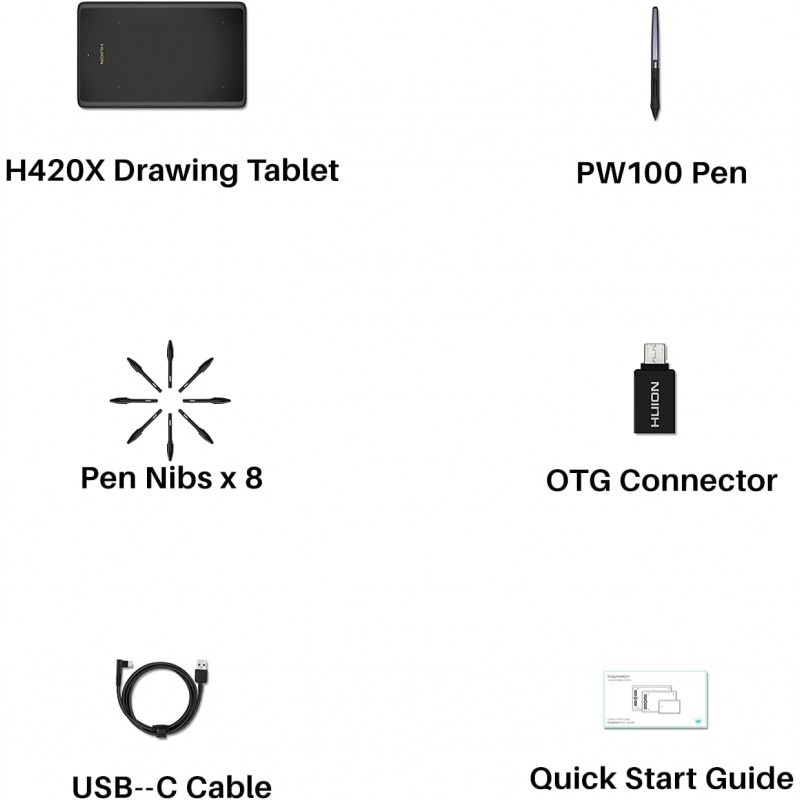 Huion Графічний планшет 4.17"x 2.6" H420X USB-C чорний