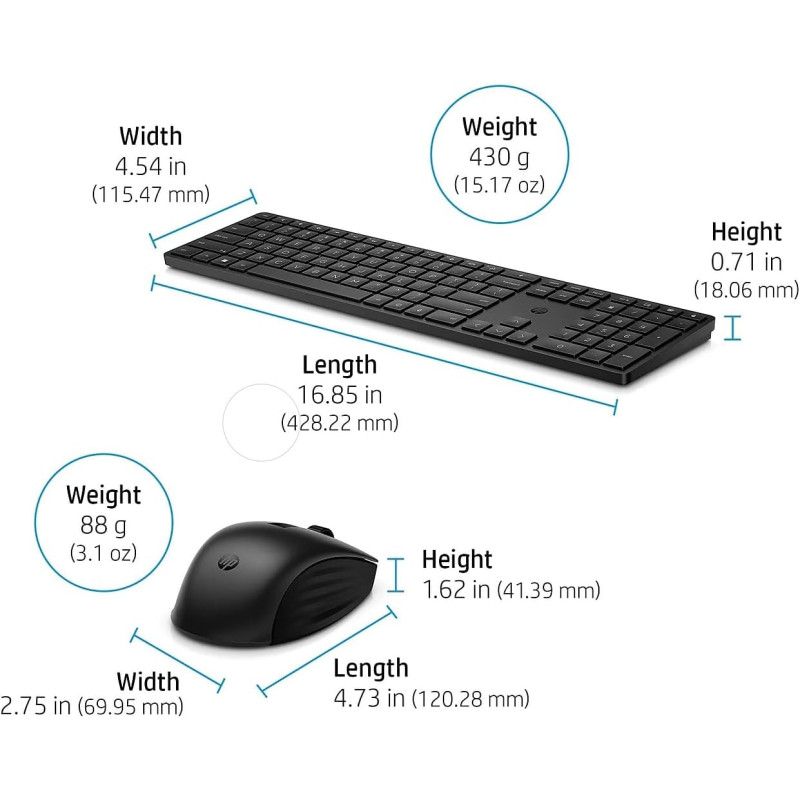 HP Комплект клавіатура та миша НР 650, WL, EN/UK, чорний