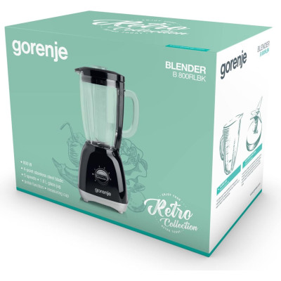 Gorenje Блендер стаціонарний 800Вт, чаша-1800мл, скло, чорний