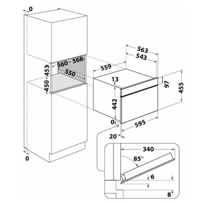 Whirlpool Духова шафа електрична компактна, 53л, дисплей, конвекція, ф-ція мікрохвиль, чорний