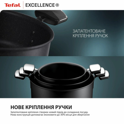 Tefal Кастрюля Tefal Excellence+, з кришкою, 24см, алюміній, скло, бакеліт, чорний