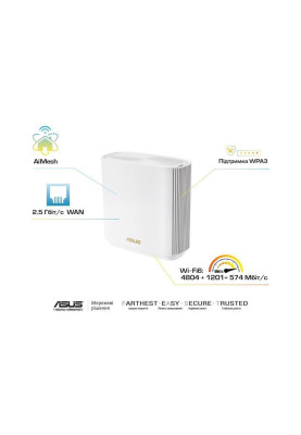 ASUS Система WiFi-Mesh ZenWiFi XT8 v2 AX6600, 3xGE LAN, 1x2.5GE WAN, 1xUSB3.1, 1мод, білий
