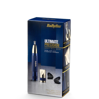 BaByliss Тримір для брів, вусів, носа та вух, 1хАА, насадок-3, чохол, сталь, синій