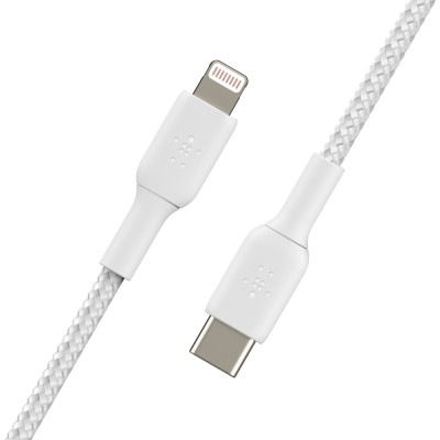 Belkin Кабель USB-C > Lightning заряджання/синхронізації 2м, 30Вт, Type-C, плетений, білий Belkin Кабель USB-C > Lightning заряджання/синхронізації 2м, 30Вт, Type-C, плетений, білий