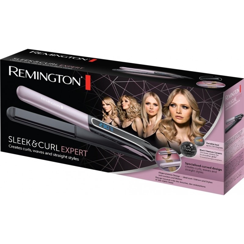 Remington Випрямляч Sleek&Curl Expert, 45Вт, темп.режимів-9, 150-230С, дисплей, кераміка, титан , бузково-чорний