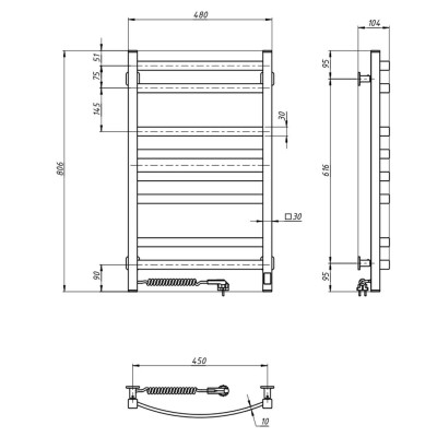 Navin Рушникосушка електрична Avalon, 800х480х104мм, таймер-регулятор, сталь, чорний муар, ліве підключення