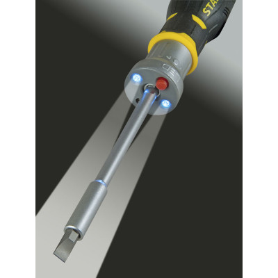 Stanley Викрутка FatMax, бітотримач реверсний 1/4", з підсвічуванням, зберігання біт у рукоятці, 12 біт, SL, PH, PZ, Torx