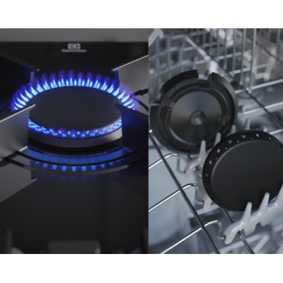 Electrolux Варильна поверхня газова на склі, 60см, чугун, електрон. керування, Hob2Hood, чорний