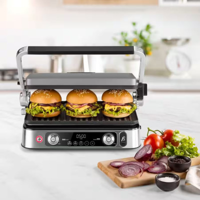 Delonghi Гриль притискний MultiGrill 2200Вт, темп. режимів-3, з'ємні пластини, термощуп, метал
