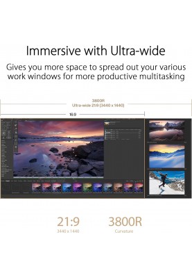 ASUS Монітор 34.1" ProArt PA34VCNV 2xHDMI, 2xDP, USB-C, 2xUSB, RJ45, MM, IPS, 3440x1440, 21:9, sRGB 100%, CURVED, AdaptiveSync, HAS, HDR10