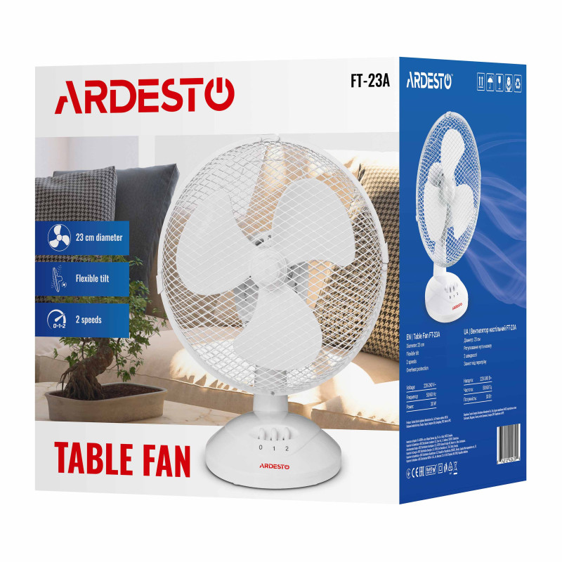 ARDESTO Вентилятор настільний FT-23A, 23 см, 2 швидкості, білий