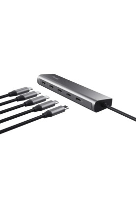 Trust Хаб Halyx USB-C > 5xUSB-C , Алюміній, 0.1м, сірий