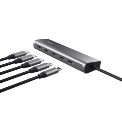 Trust Хаб Halyx USB-C > 5xUSB-C , Алюміній, 0.1м, сірий