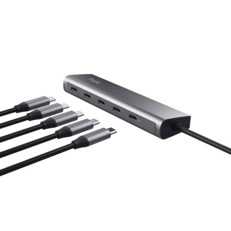 Trust Хаб Halyx USB-C > 5xUSB-C , Алюміній, 0.1м, сірий