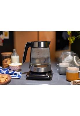 Russell Hobbs Електрочайник Attentiv Kettle, 1.7л, Strix, скло, база зі сховищем для шнура, сірий