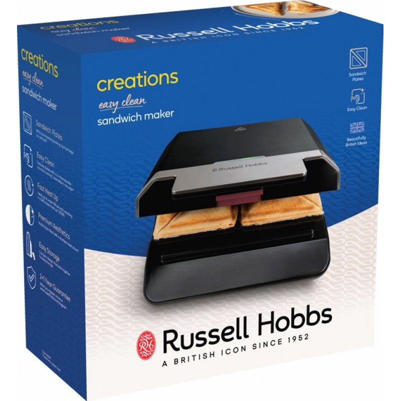Russell Hobbs Сендвічмейкер, 750Вт, 1 пластина-сендвіч, корпус-пластик, чорний