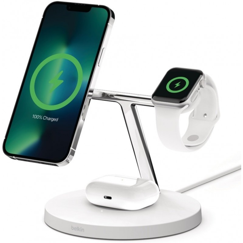 Belkin Зарядний пристрій бездротовий 3в1 MagSafe iPhone/Watch/AirPods, білий