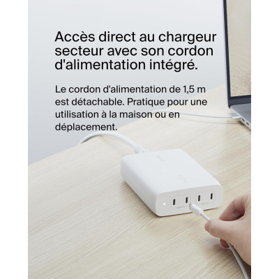 Belkin Зарядне пристрій мережевий 200Вт 4хUSB-С GAN PD PPS, білий