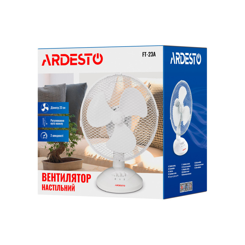 ARDESTO Вентилятор настільний FT-23A, 23 см, 2 швидкості, білий