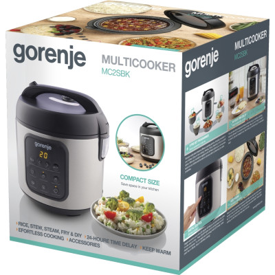 Gorenje Мультиварка, 476Вт, міні, чаша-2л, електронне керув., 5 програм, метал/пластик, чорний