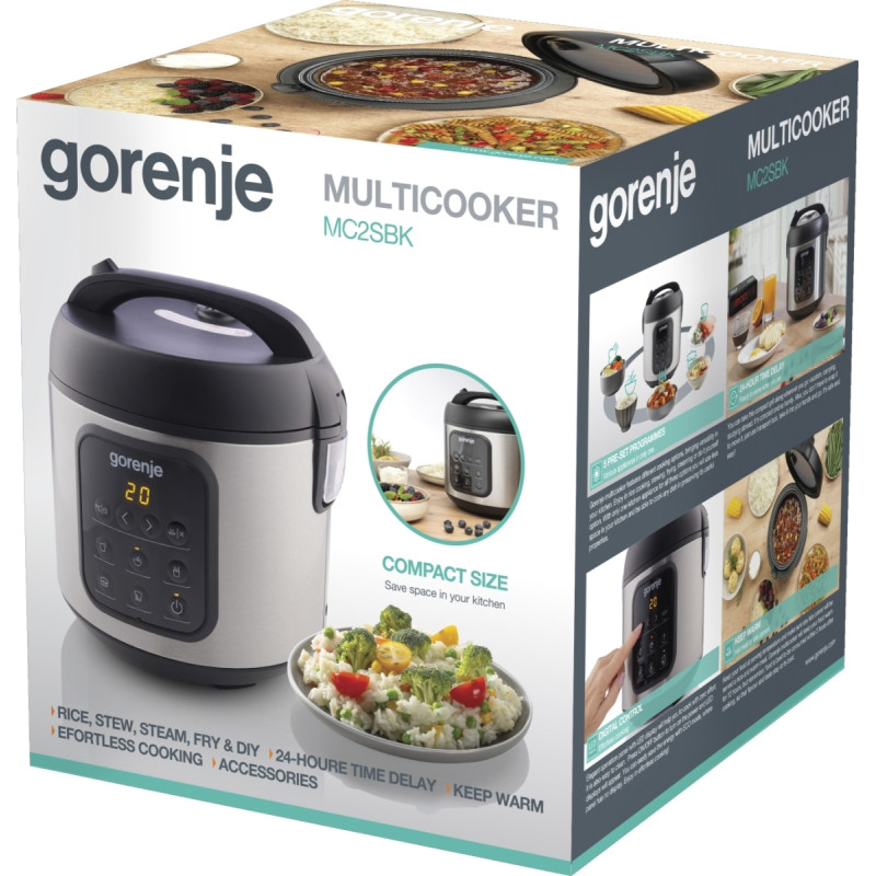 Gorenje Мультиварка, 476Вт, мини, чаша-2л, електронне керув., 5 програм, метал/пластик, чорний