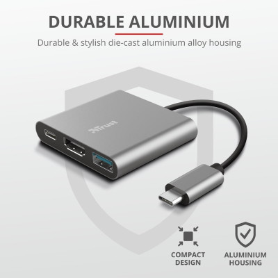 Trust Dalyx 3-in-1 Multiport USB-C Adapter ALUMINIUM