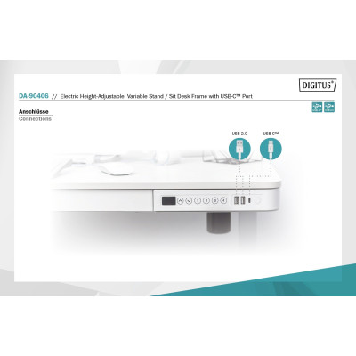 Digitus Стіл Electric Height Adjustable, 72-121cm, 3хUSB, white