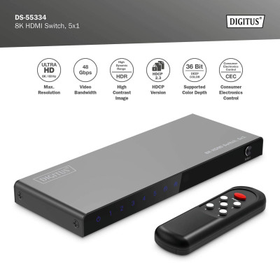 Digitus Відеокомутатор UHD HDMI (INx5 – OUTx1), 8K