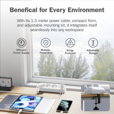 Digitus Блок розеток DIGITUS Office, 3xSchuko, 2xUSB-A, 1xUSB-C, 16A, 1.5м, вилка Schuko, білий