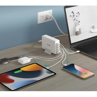 D-Link Зарядний пристрій мережевий DCF-241 240Вт GaN 4хUSB-С, 1xUSB-A, білий D-Link Зарядний пристрій мережевий DCF-241 240Вт GaN 4хUSB-С, 1xUSB-A, білий