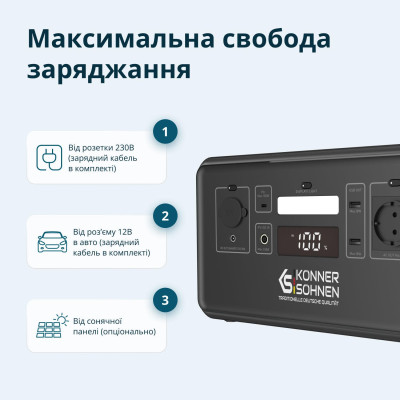 Könner & Söhnen Портативна електростанція Konner&Sohnen KS 500PS, 500Вт, 448Вт·рік, LifePo4, 230В, Bluetooth, 4.9кг