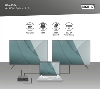Digitus Подовжувач 4K HDMI Splitter, 2-port Digitus Подовжувач 4K HDMI Splitter, 2-port