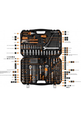 Neo Tools Набір інструментів, 233шт, 1/2", 1/4", 3/8", CrV, кейс