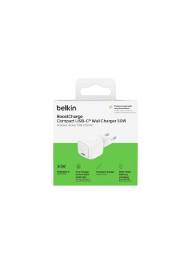 Belkin Зарядний пристрій мережевий 30Вт USB-С PD PPS, білий